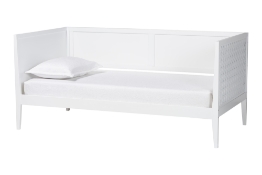 Baxton Studio Lara Twin Daybed - Modern Wood Bed Frame with Wraparound Laser-Cut Decorative Headboard Overlay, White